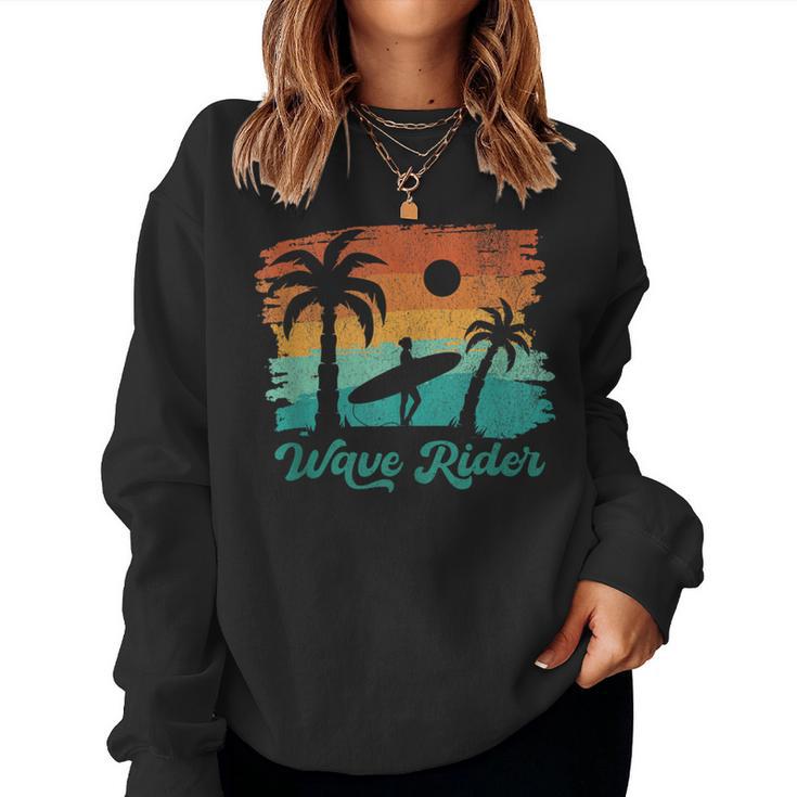 Woman Surfing Beach Wave Rider Retro Vintage Sunset Cute Women Sweatshirt