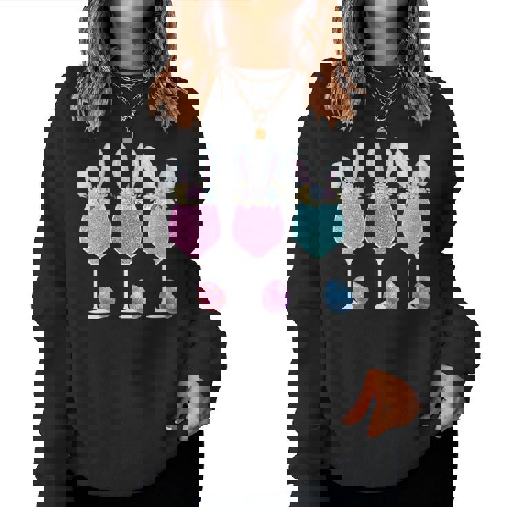 Women's Easter Wine Glasses With Bunny Ears And Eggs Women Sweatshirt