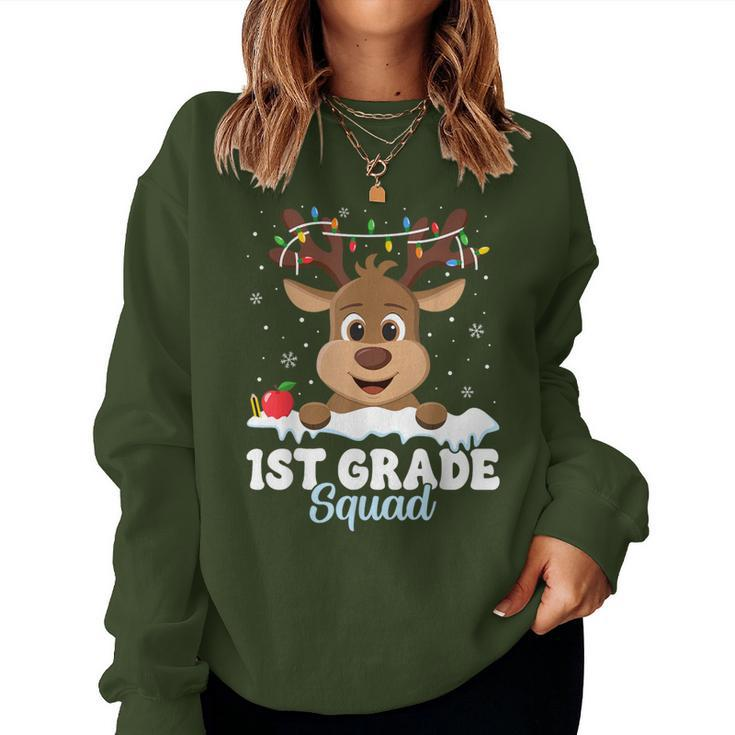 1St Grade Teacher Christmas First Grade Squad Reindeer Xmas Women Sweatshirt