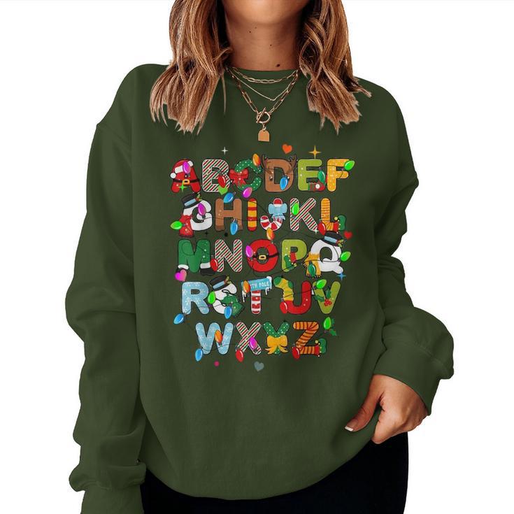 Abcs Learning Kindergarten Teacher Christmas Lights Alphabet Women Sweatshirt