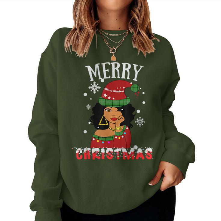 Black African American Merry Christmas Melanin Santa Women Sweatshirt