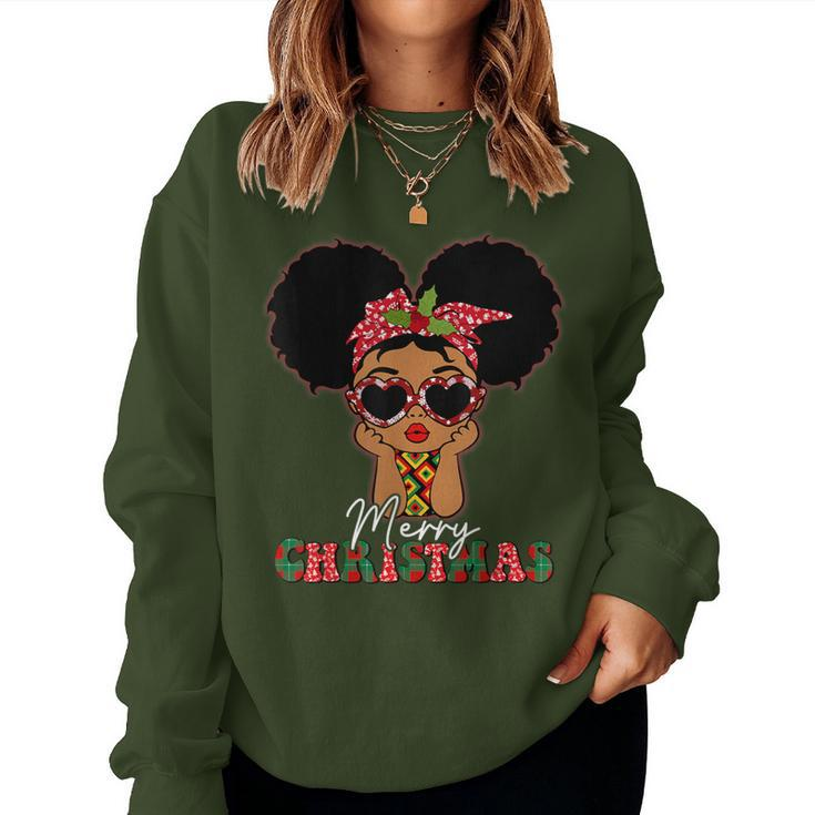 Black African Girl American Melanin Christmas Santa Hat Pjs Women Sweatshirt