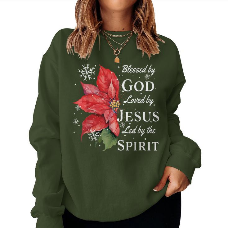 Blessed By God Loved By Jesus Christmas Poinsettia Women Sweatshirt