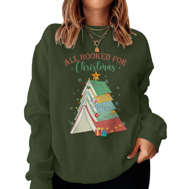 All Booked For Christmas Book Tree For Teacher Book Lovers Women Sweatshirt