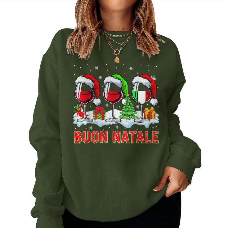 Buon Natale Merry Christmas Italian Three Santa Wine Glasses Women Sweatshirt
