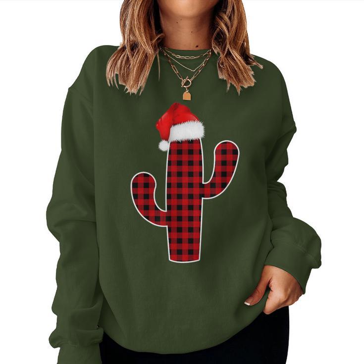 Cactus Christmas Pajamas Family Red Plaid Buffalo Women Sweatshirt