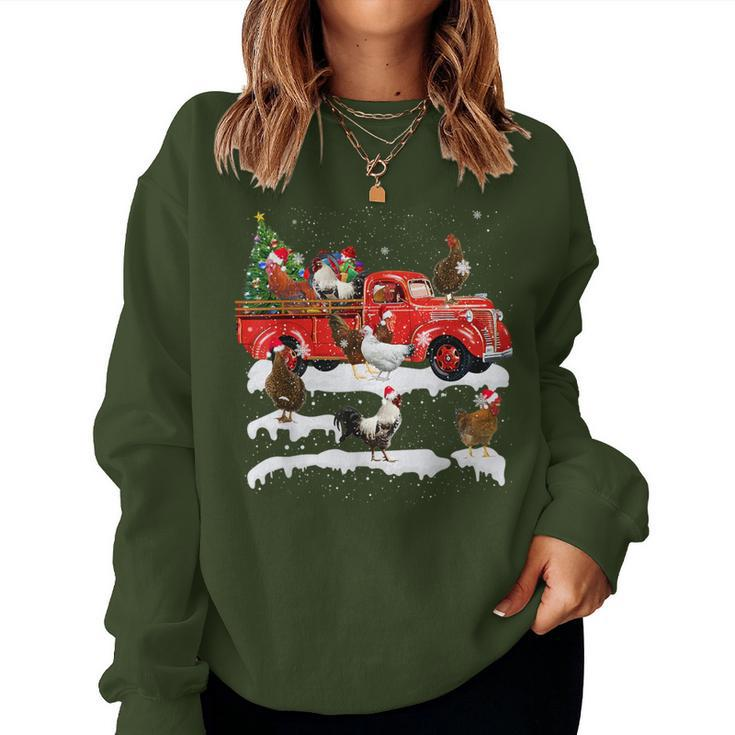 Chicken Riding Red Truck Merry Christmas Farmer X-Mas Ugly Women Sweatshirt