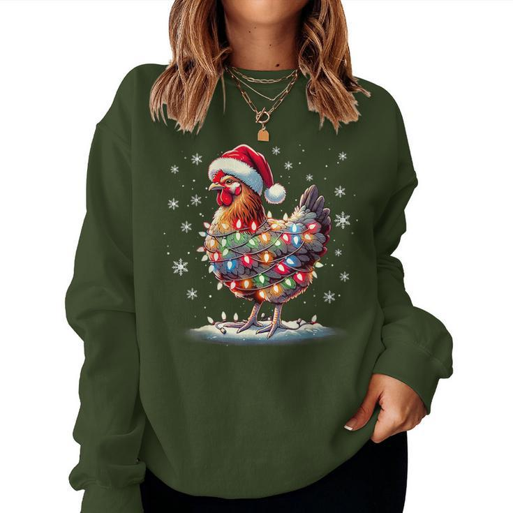 Chicken Santa Christmas Light Xmas Chicken Pajamas Women Sweatshirt