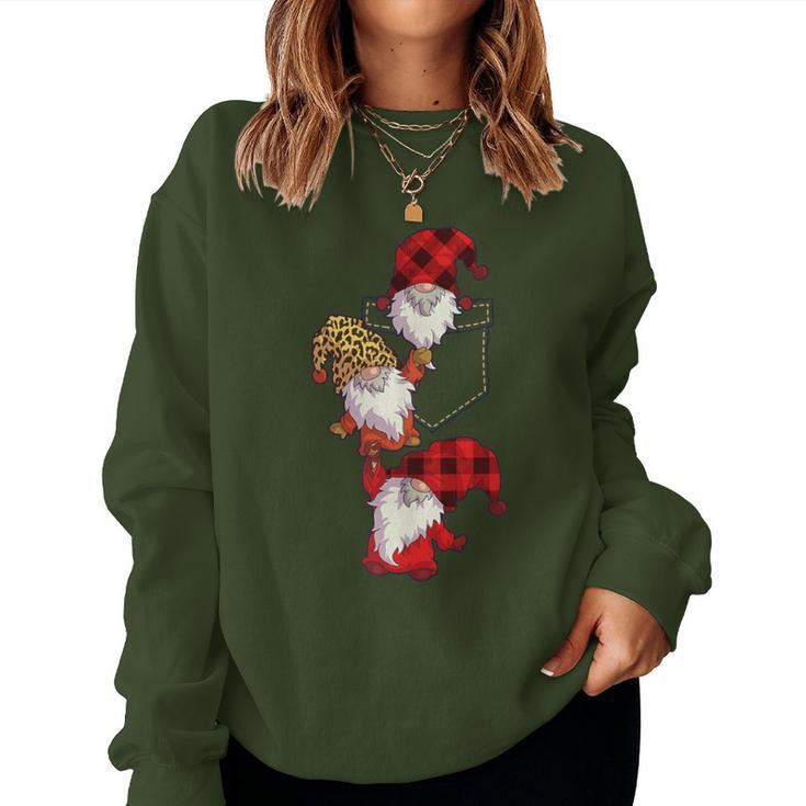 Christmas Gnome In Pocket Buffalo Plaid Gnome Lover Women Sweatshirt