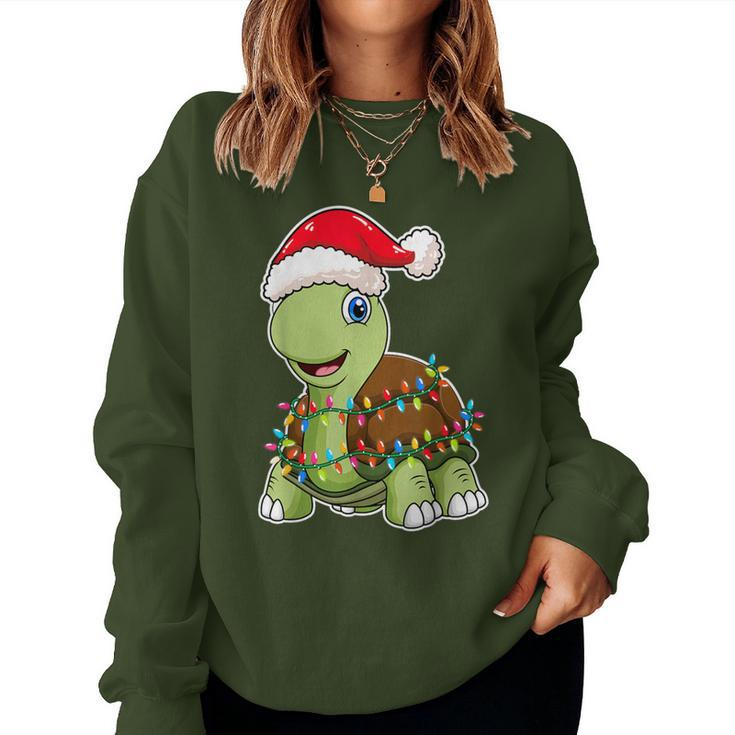 Christmas Lights Turtle Wearing Xmas Hat Sea Turtle Lover Women Sweatshirt
