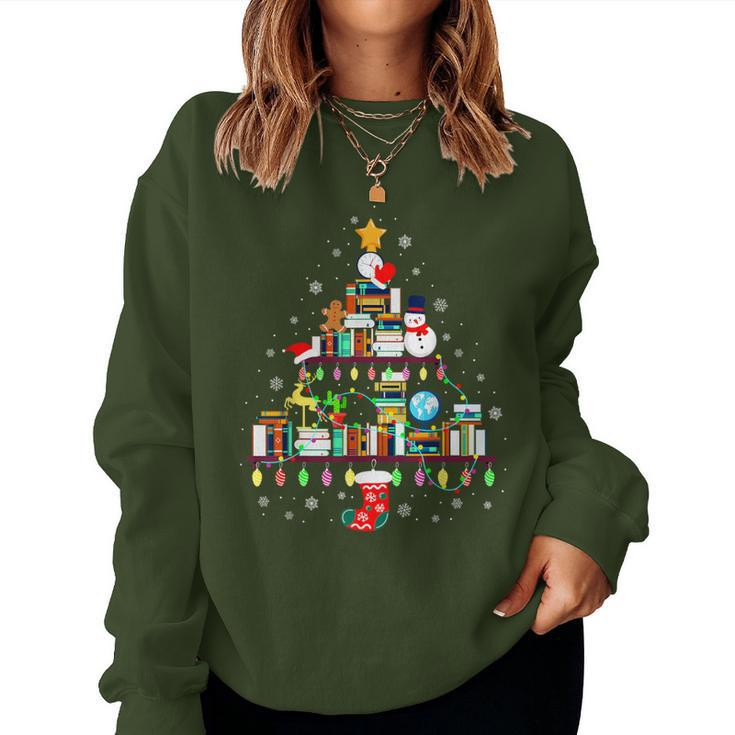 Christmas Tree Shape Lights Books Teacher Christmas Women Sweatshirt