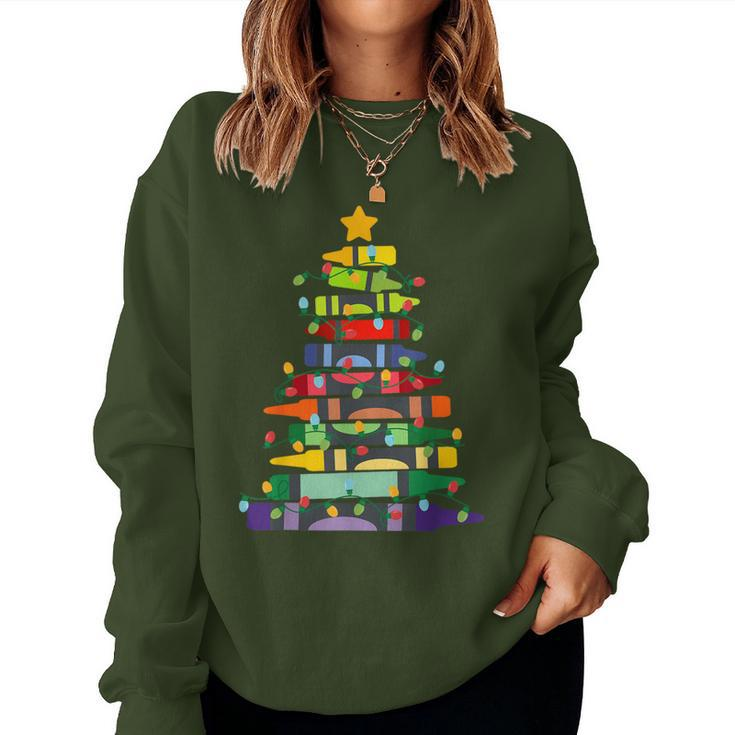 Crayon Christmas Tree Teacher Student Xmas Holiday Pajamas Women Sweatshirt