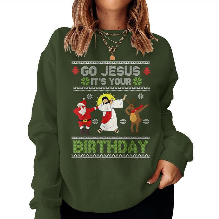 Dabbing Go Jesus It's Your Birthday Ugly Christmas Christian Women Sweatshirt