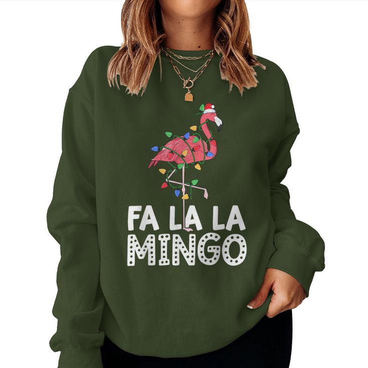 Fa La La Mingo Flamingo Christmas Tree Lights Tropical Xmas Women Sweatshirt