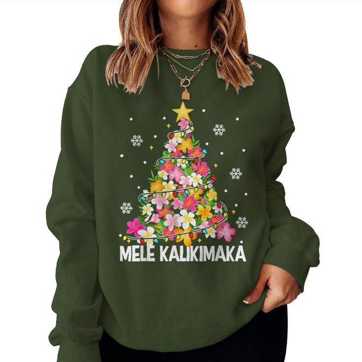 Hawaiian Floral Christmas Tree Mele Kalikimaka Tropical Xmas Women Sweatshirt