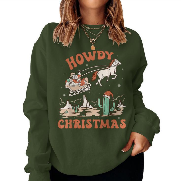 Howdy Christmas Vintage Rodeo Cowboy Santa Western Horse Women Sweatshirt