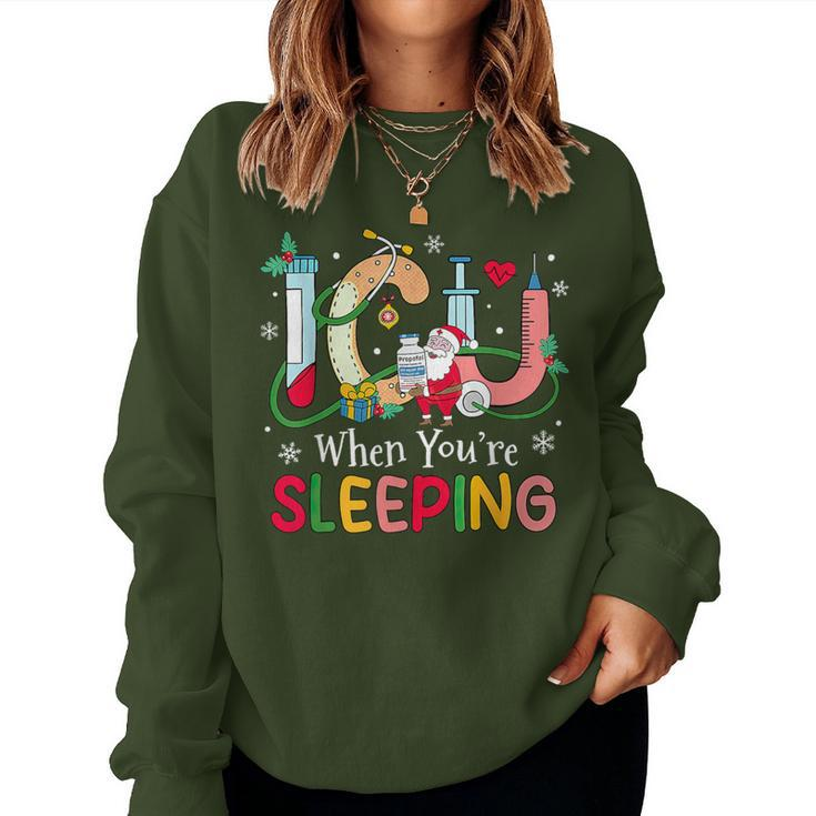 Icu When Your're Sleeping Christmas Icu Nurse Crew Womens Women Sweatshirt