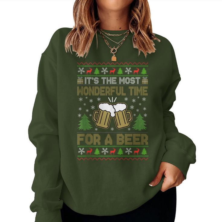 It's The Most Wonderful Time For A Beer Santa Ugly Christmas Women Sweatshirt