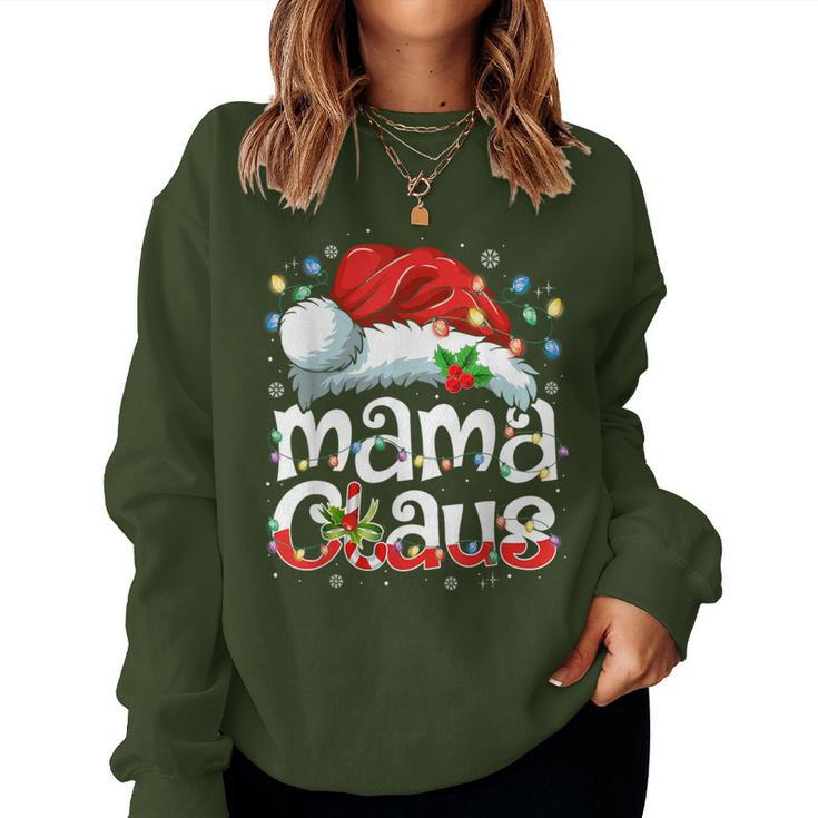 Mama Claus Christmas Lights Santa Hat Pajama Family Matching Women Sweatshirt