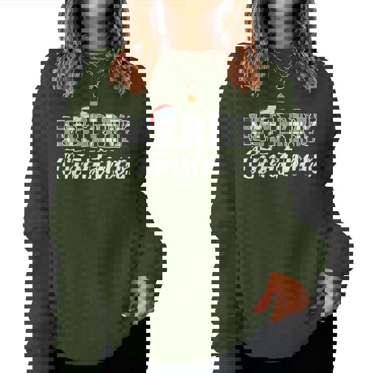 Merry Christmas Buffalo Black And White Plaid For Women Women Sweatshirt