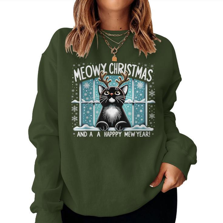Merry Christmas Cat Cat Mom Meowy Christmas Mew Year Women Sweatshirt