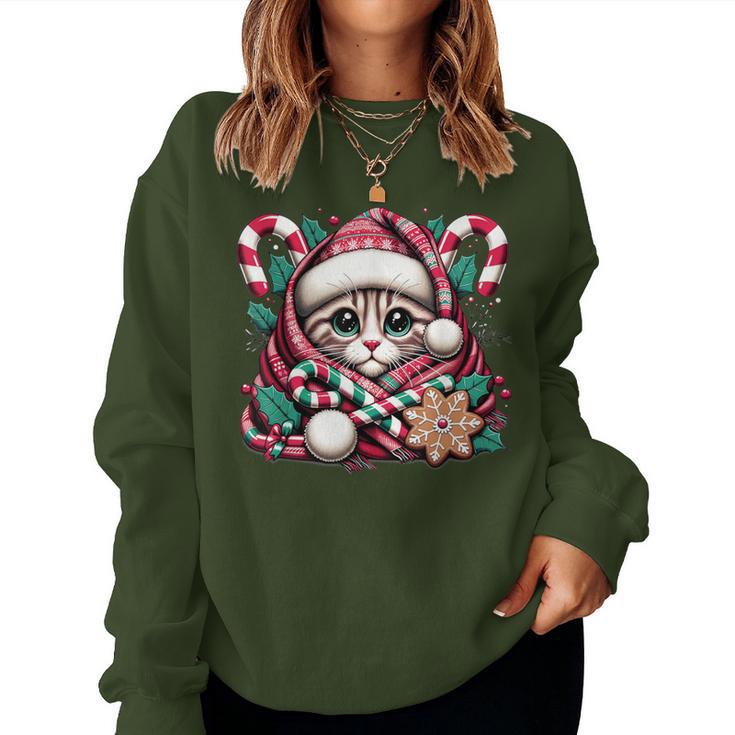 Merry Christmas Cat Santa For Cat Mom Christmas Cat Women Sweatshirt