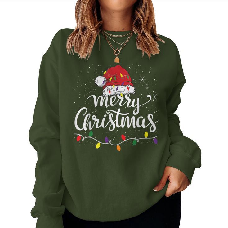 Merry Christmas Lights Red Santa Hat Xmas Family Women Women Sweatshirt