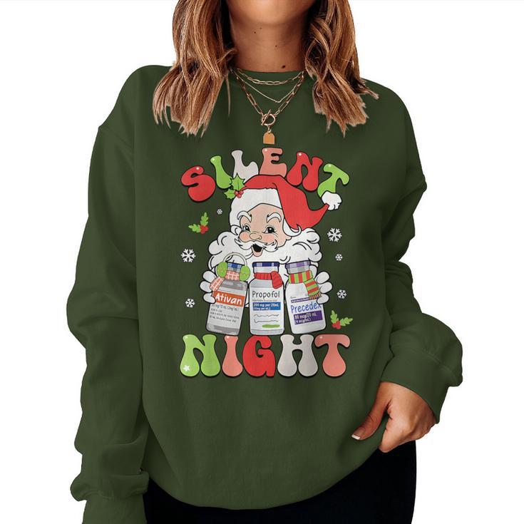 Retro Silent Night Icu Nurse Christmas Intensive Care Unit Women Sweatshirt