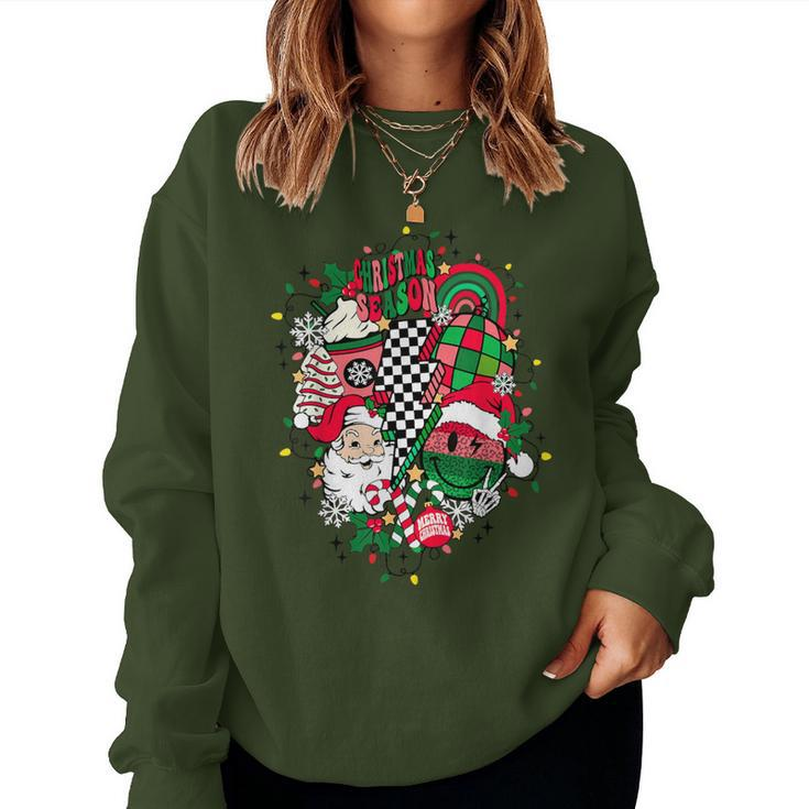 Retro Vintage Groovy Merry Christmas With Santa Claus Women Sweatshirt