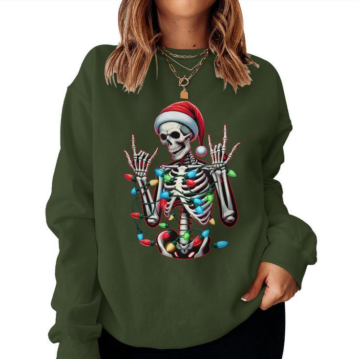 Rock N Roll Sign Hand Skeleton Santa Christmas Women Women Sweatshirt