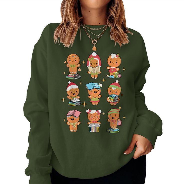 Teacher Christmas Reading Book Gingerbread Man Book Lovers Women Sweatshirt