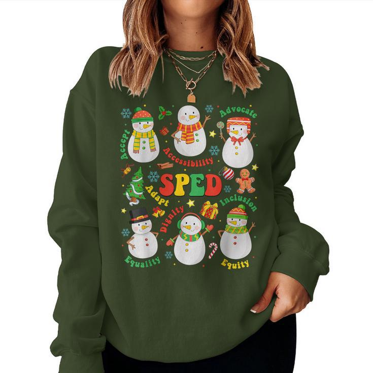 Teacher Special Education Sped Merry Christmas Cute Snowman Women Sweatshirt