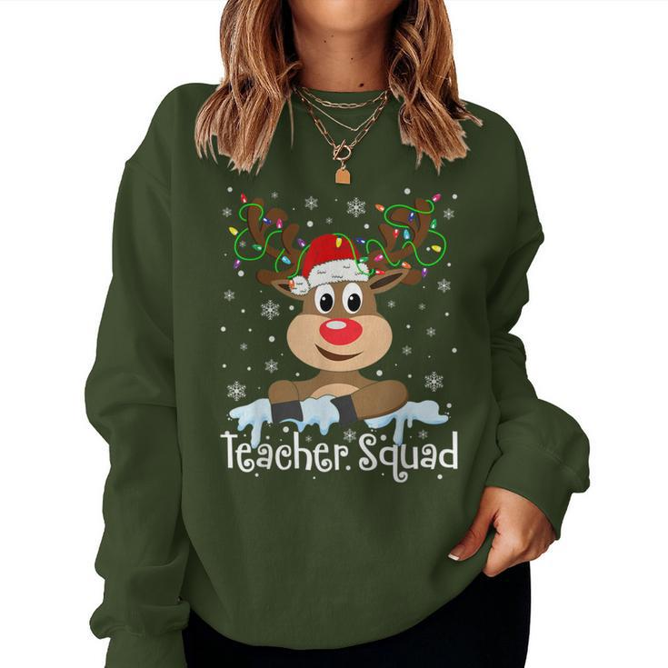 Teacher Squad Reindeer Christmas Pajamas Teacher Xmas Lights Women Sweatshirt