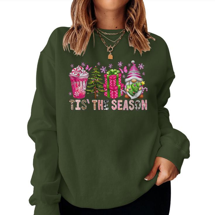 Tis The Season Christmas Gnomes Tree Cakes Coffee Latte Women Sweatshirt
