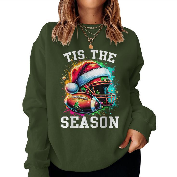 Tis The Season Football Mom Christmas Santa Hat Colorful Women Sweatshirt