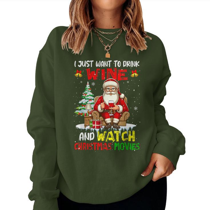 Vintage Drink Wine And Watch Xmas Movies Santa Drinker Women Sweatshirt
