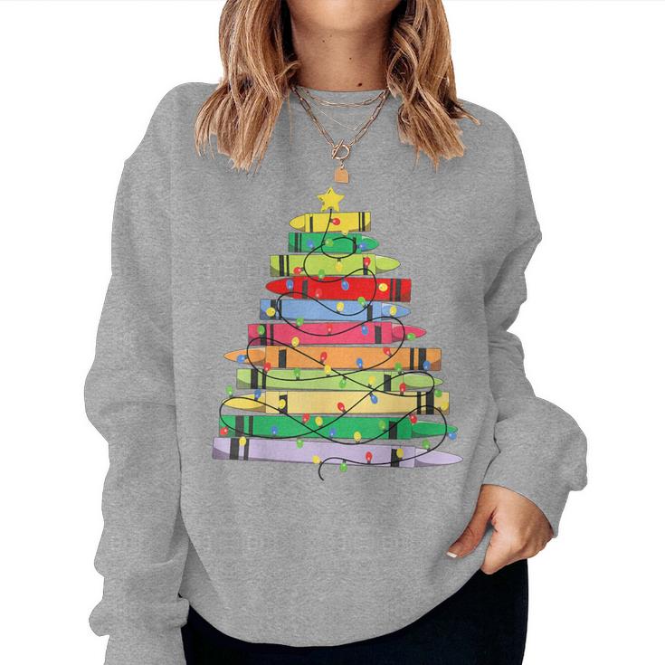 Crayon Christmas Tree Teacher Student Xmas Teacher Pajamas Women Sweatshirt