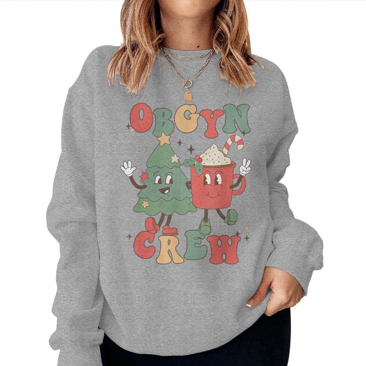 Retro Groovy Obgyn Crew Christmas Tree Latte Drink Ob Gyn Women Sweatshirt