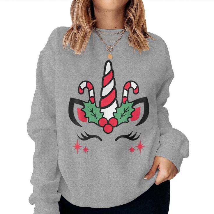 Unicorn Face Christmas Candy Cane Toddler Kid Girl Pjs Women Sweatshirt