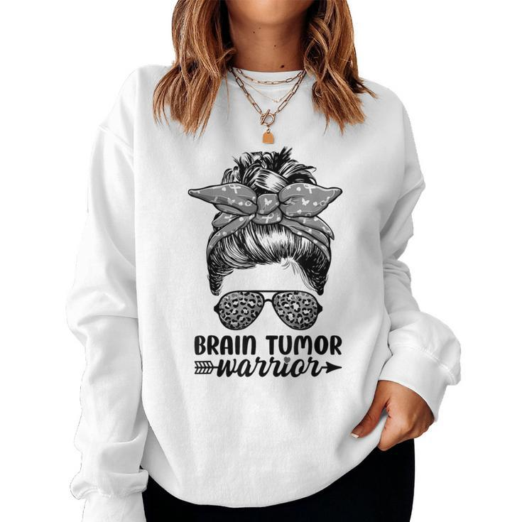Brain Tumor Warrior Messy Bun Brain Tumor Awareness Women Sweatshirt