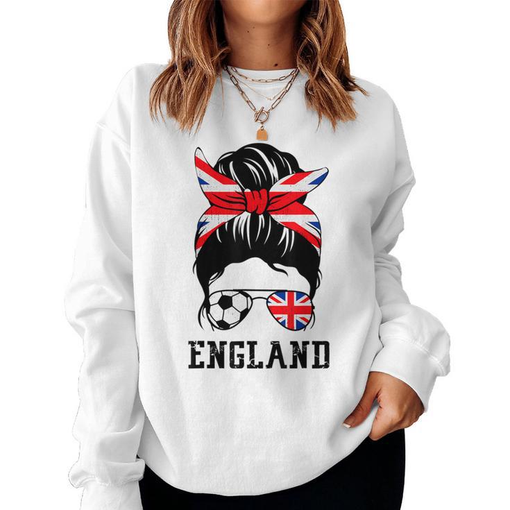 British Soccer Girl Mom Messy Bun England Flag Football Fan Women Sweatshirt