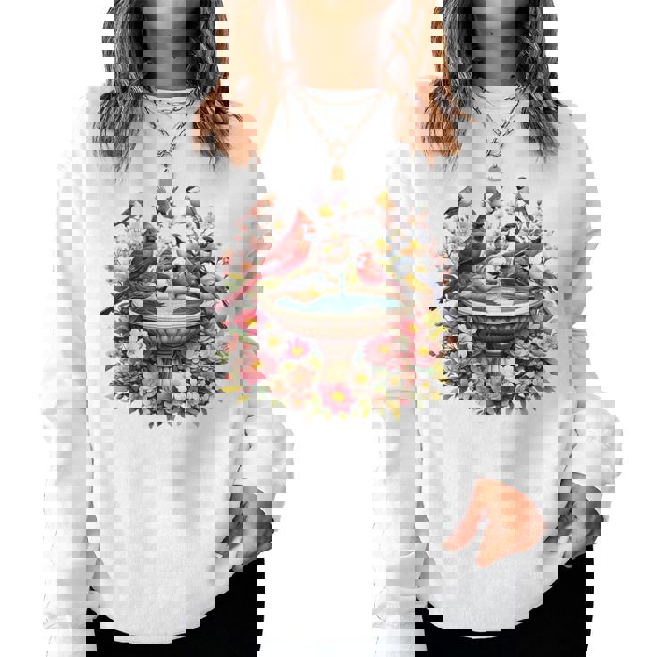 Cardinal & Chickadee Birds Spring Flowers Women Sweatshirt