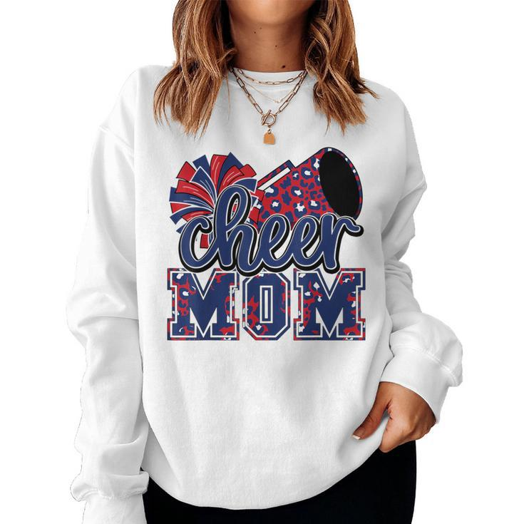 Cheer Mom Navy Red Leopard Cheer Poms & Megaphone Women Sweatshirt