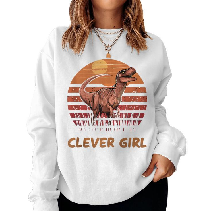 Clever Girl Dinosaur Sunset Retro Vintage For A Dino Lover Women Sweatshirt