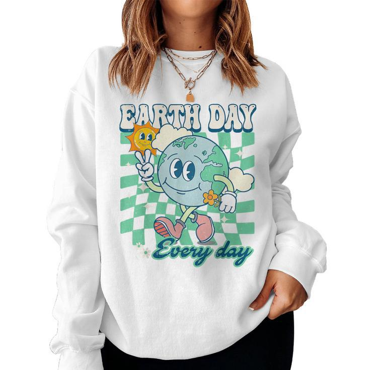 Earth Day Groovy Everyday Checkered Environment 54Th Anni Women Sweatshirt