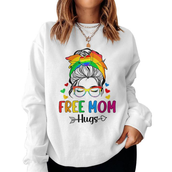 Free Mom Hugs Messy Bun Rainbow Gay Trans Pride Mother Day Women Sweatshirt