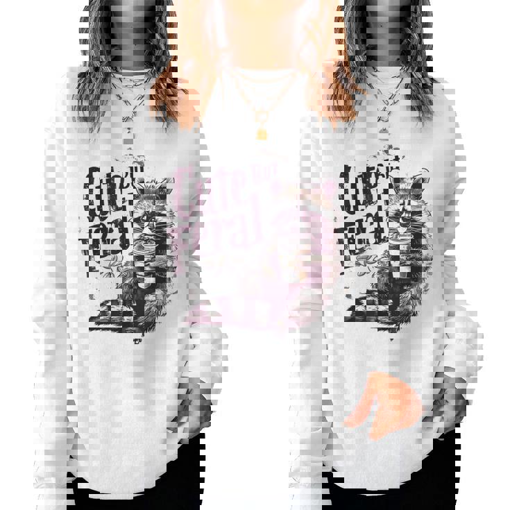 Raccoon Meme Cute But Feral Trash Panda Retro Women Sweatshirt