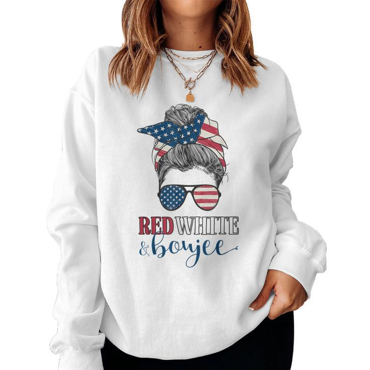Red White & Boujee 4Th Of July Messy Bun American Flag Women Sweatshirt