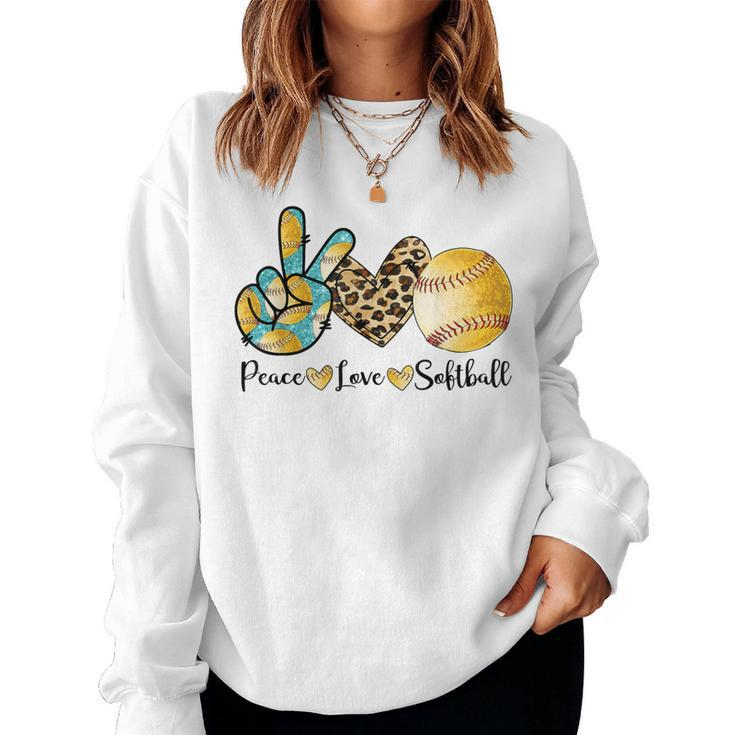 Girls Peace Love Softball Catcher Pitcher Cute Youth Women Women Sweatshirt