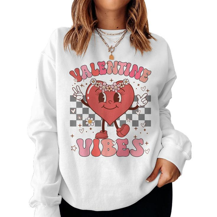 Groovy Checkered Valentine Vibes Valentines Day Girls Womens Women Sweatshirt